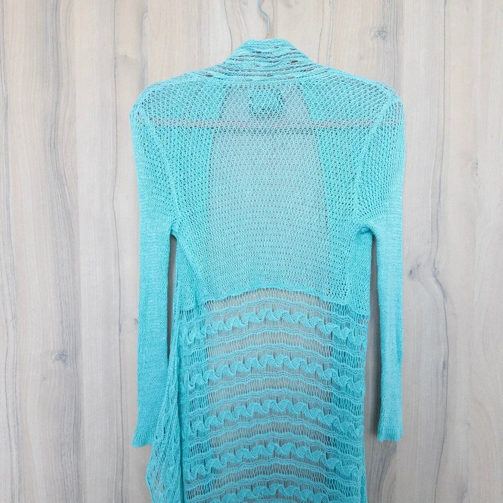 Cynthia Rowley Crochet Open Knit Cardigan‎ Small Turquoise Mermaid Boho Coastal